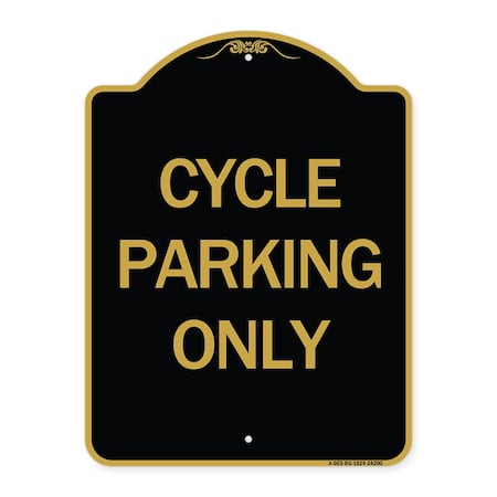 Signmission Designer Series Sign-Cycle Parking Only, Black & Gold Aluminum Sign, 18" x 24", BG-1824-24200 A-DES-BG-1824-24200